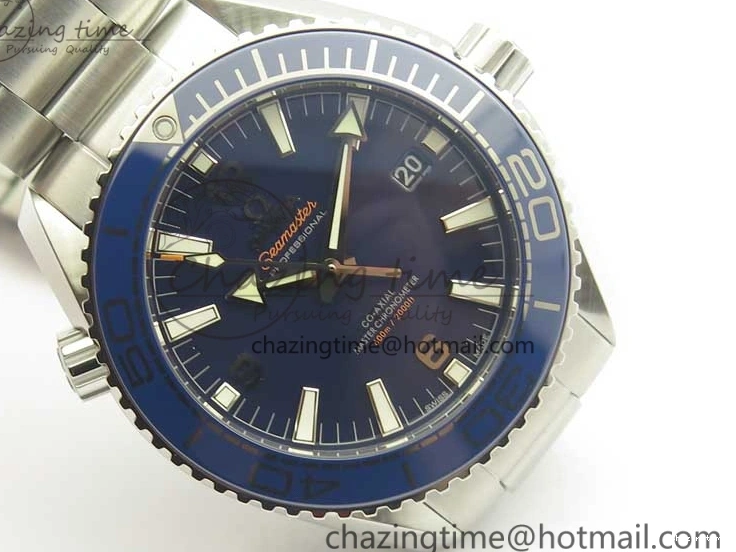 0428 Planet Ocean 2016 43.5mm SS Blue Bezel OM 1:1 Best Edition Blue Dial on SS Bracelet A8900 V WellDesigned 8029